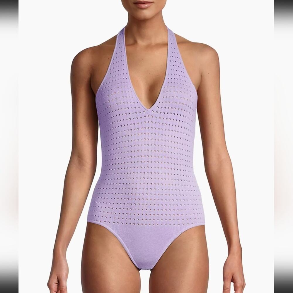 NWT$330 Victor Glemaud Laser-Dot Halter Purple Cotton Bodysuit Sz Small